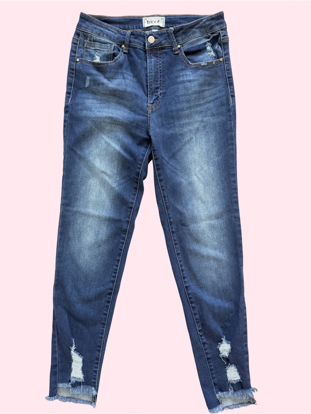 Tricot Dark Blue Ankle Crop Distressed Jeans